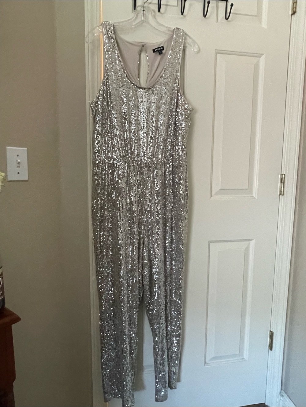Express Silver Sequin Sleeveless Jumpsuit